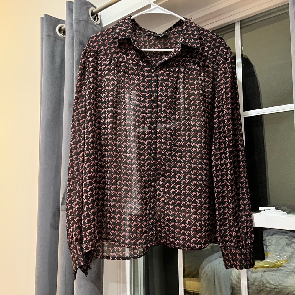 Chic Sheer Black and Pink Blouse